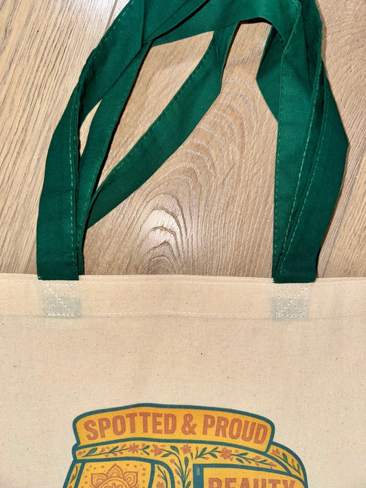 Limited Release: Vitiligo Rickshaw Tote Bag (Green handle) - Spotted Chai