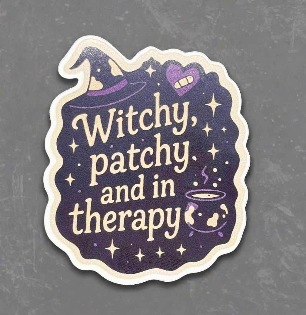 Witchy, Patchy, and in Therapy Sticker - Spotted Chai