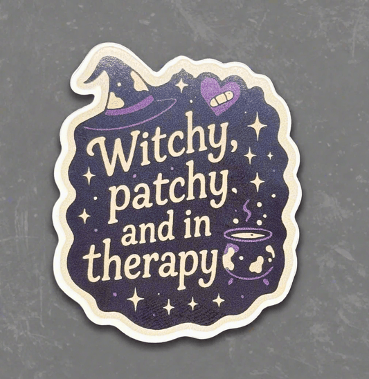Witchy, Patchy, and in Therapy Sticker - Spotted Chai